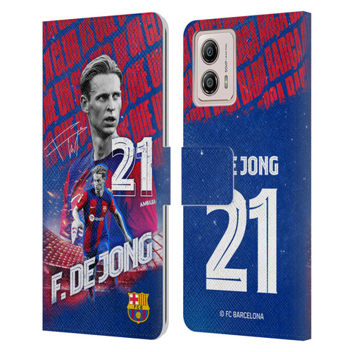 FC Barcelona 2023/24 First Team Frenkie de Jong Leather Book Wallet Case Cover For Motorola Moto G53 5G