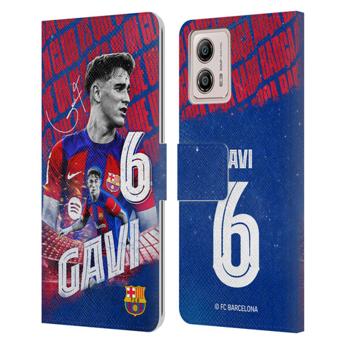 FC Barcelona 2023/24 First Team Gavi Leather Book Wallet Case Cover For Motorola Moto G53 5G