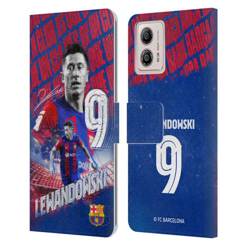 FC Barcelona 2023/24 First Team Robert Lewandowski Leather Book Wallet Case Cover For Motorola Moto G53 5G