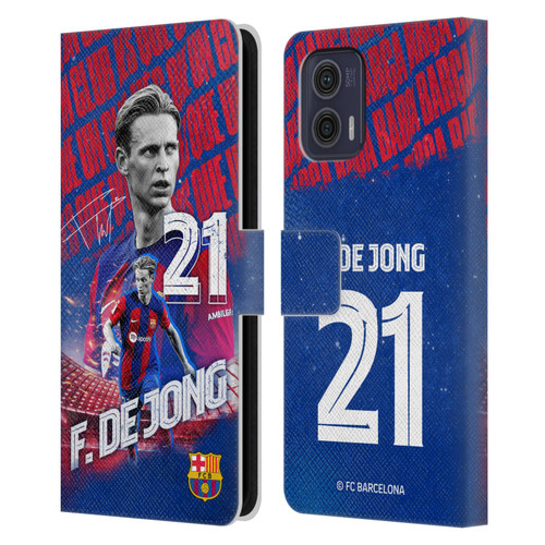 FC Barcelona 2023/24 First Team Frenkie de Jong Leather Book Wallet Case Cover For Motorola Moto G73 5G