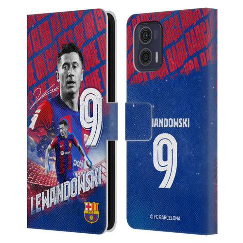 FC Barcelona 2023/24 First Team Robert Lewandowski Leather Book Wallet Case Cover For Motorola Moto G73 5G