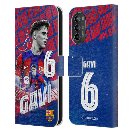 FC Barcelona 2023/24 First Team Gavi Leather Book Wallet Case Cover For Motorola Moto G82 5G