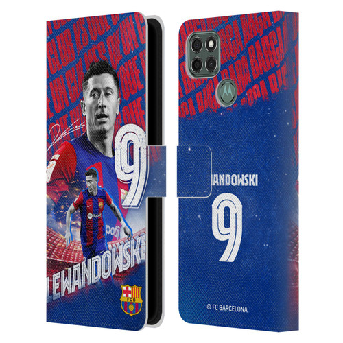 FC Barcelona 2023/24 First Team Robert Lewandowski Leather Book Wallet Case Cover For Motorola Moto G9 Power