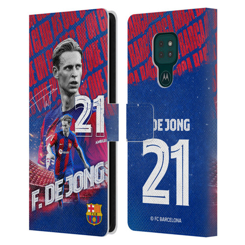 FC Barcelona 2023/24 First Team Frenkie de Jong Leather Book Wallet Case Cover For Motorola Moto G9 Play