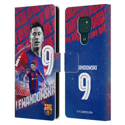 FC Barcelona 2023/24 First Team Robert Lewandowski Leather Book Wallet Case Cover For Motorola Moto G9 Play