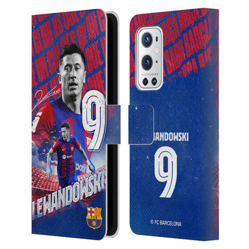 FC Barcelona 2023/24 First Team Robert Lewandowski Leather Book Wallet Case Cover For OnePlus 9 Pro