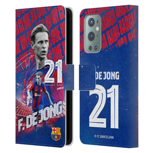 FC Barcelona 2023/24 First Team Frenkie de Jong Leather Book Wallet Case Cover For OnePlus 9