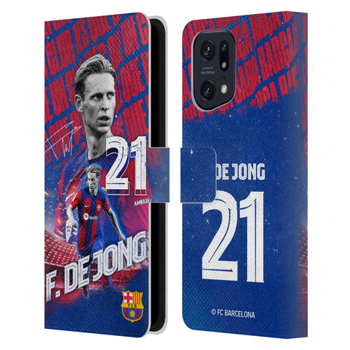 FC Barcelona 2023/24 First Team Frenkie de Jong Leather Book Wallet Case Cover For OPPO Find X5