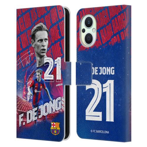 FC Barcelona 2023/24 First Team Frenkie de Jong Leather Book Wallet Case Cover For OPPO Reno8 Lite