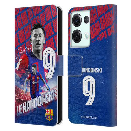 FC Barcelona 2023/24 First Team Robert Lewandowski Leather Book Wallet Case Cover For OPPO Reno8 Pro