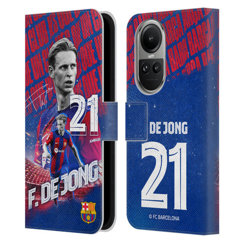 FC Barcelona 2023/24 First Team Frenkie de Jong Leather Book Wallet Case Cover For OPPO Reno10 5G / Reno10 Pro 5G