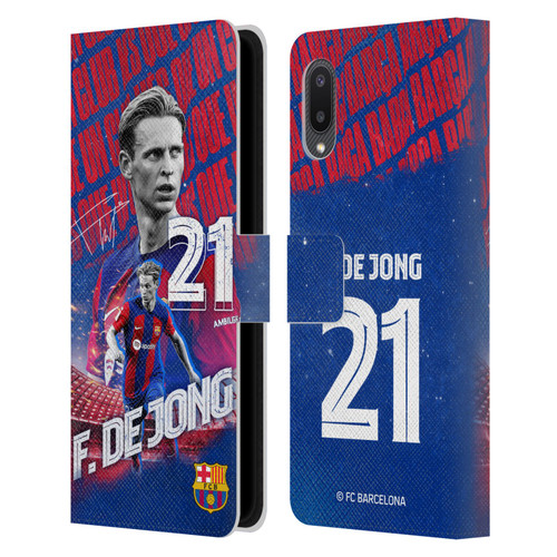 FC Barcelona 2023/24 First Team Frenkie de Jong Leather Book Wallet Case Cover For Samsung Galaxy A02/M02 (2021)