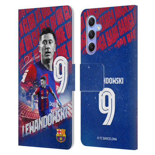 FC Barcelona 2023/24 First Team Robert Lewandowski Leather Book Wallet Case Cover For Samsung Galaxy A34 5G