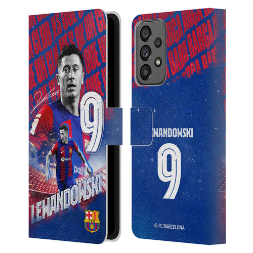 FC Barcelona 2023/24 First Team Robert Lewandowski Leather Book Wallet Case Cover For Samsung Galaxy A73 5G (2022)