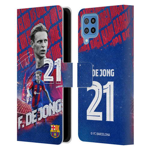 FC Barcelona 2023/24 First Team Frenkie de Jong Leather Book Wallet Case Cover For Samsung Galaxy F22 (2021)