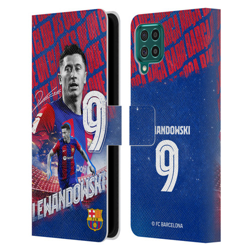 FC Barcelona 2023/24 First Team Robert Lewandowski Leather Book Wallet Case Cover For Samsung Galaxy F62 (2021)