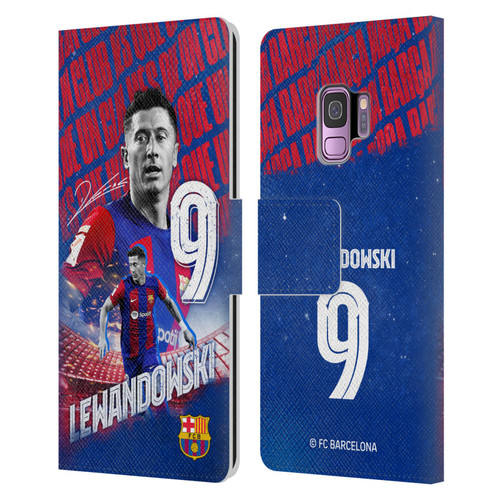 FC Barcelona 2023/24 First Team Robert Lewandowski Leather Book Wallet Case Cover For Samsung Galaxy S9