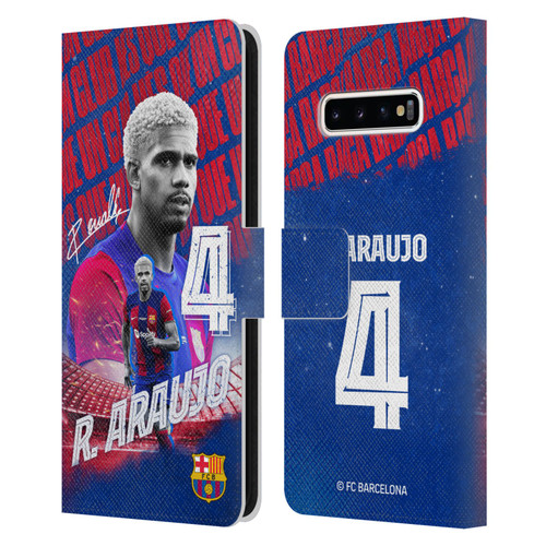 FC Barcelona 2023/24 First Team Ronald Araújo Leather Book Wallet Case Cover For Samsung Galaxy S10+ / S10 Plus