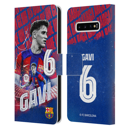 FC Barcelona 2023/24 First Team Gavi Leather Book Wallet Case Cover For Samsung Galaxy S10+ / S10 Plus