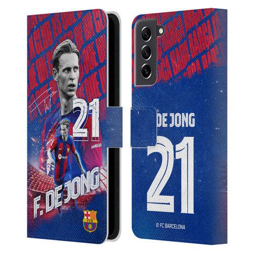 FC Barcelona 2023/24 First Team Frenkie de Jong Leather Book Wallet Case Cover For Samsung Galaxy S21 FE 5G