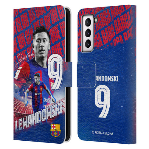 FC Barcelona 2023/24 First Team Robert Lewandowski Leather Book Wallet Case Cover For Samsung Galaxy S21 5G