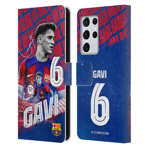 FC Barcelona 2023/24 First Team Gavi Leather Book Wallet Case Cover For Samsung Galaxy S21 Ultra 5G