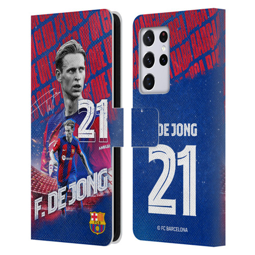 FC Barcelona 2023/24 First Team Frenkie de Jong Leather Book Wallet Case Cover For Samsung Galaxy S21 Ultra 5G