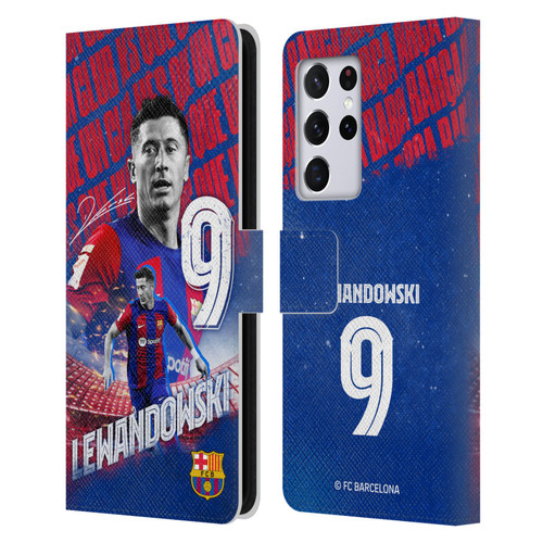 FC Barcelona 2023/24 First Team Robert Lewandowski Leather Book Wallet Case Cover For Samsung Galaxy S21 Ultra 5G