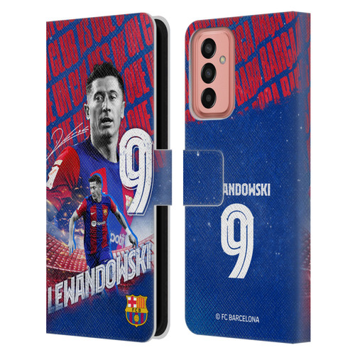 FC Barcelona 2023/24 First Team Robert Lewandowski Leather Book Wallet Case Cover For Samsung Galaxy M13 (2022)