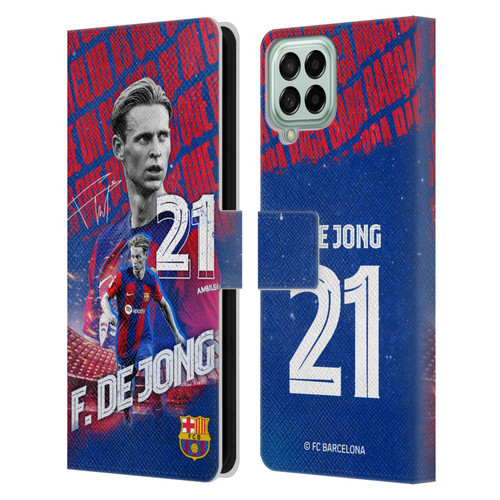 FC Barcelona 2023/24 First Team Frenkie de Jong Leather Book Wallet Case Cover For Samsung Galaxy M33 (2022)