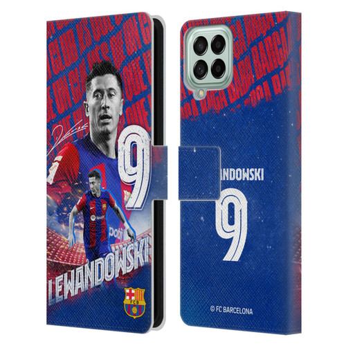 FC Barcelona 2023/24 First Team Robert Lewandowski Leather Book Wallet Case Cover For Samsung Galaxy M53 (2022)