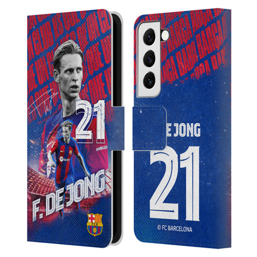 FC Barcelona 2023/24 First Team Frenkie de Jong Leather Book Wallet Case Cover For Samsung Galaxy S22 5G