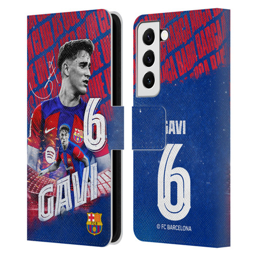 FC Barcelona 2023/24 First Team Gavi Leather Book Wallet Case Cover For Samsung Galaxy S22 5G