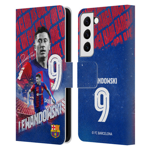 FC Barcelona 2023/24 First Team Robert Lewandowski Leather Book Wallet Case Cover For Samsung Galaxy S22 5G