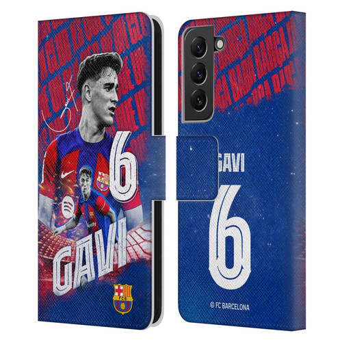 FC Barcelona 2023/24 First Team Gavi Leather Book Wallet Case Cover For Samsung Galaxy S22+ 5G