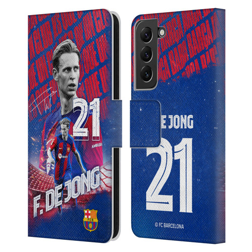 FC Barcelona 2023/24 First Team Frenkie de Jong Leather Book Wallet Case Cover For Samsung Galaxy S22+ 5G