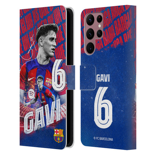 FC Barcelona 2023/24 First Team Gavi Leather Book Wallet Case Cover For Samsung Galaxy S22 Ultra 5G