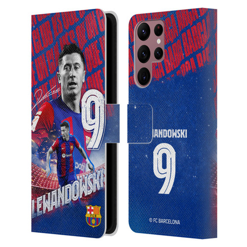 FC Barcelona 2023/24 First Team Robert Lewandowski Leather Book Wallet Case Cover For Samsung Galaxy S22 Ultra 5G
