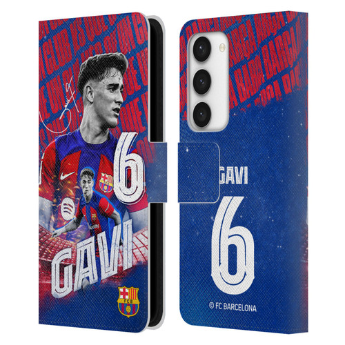 FC Barcelona 2023/24 First Team Gavi Leather Book Wallet Case Cover For Samsung Galaxy S23 5G