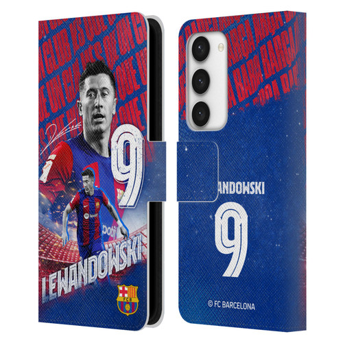 FC Barcelona 2023/24 First Team Robert Lewandowski Leather Book Wallet Case Cover For Samsung Galaxy S23 5G