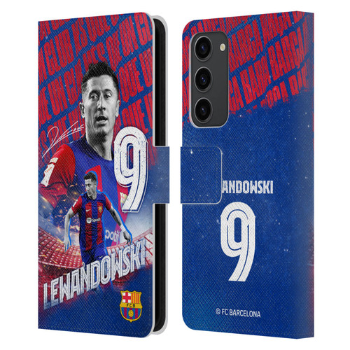 FC Barcelona 2023/24 First Team Robert Lewandowski Leather Book Wallet Case Cover For Samsung Galaxy S23+ 5G