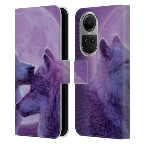 Vincent Hie Canidae Loving Wolves Leather Book Wallet Case Cover For OPPO Reno10 5G / Reno10 Pro 5G