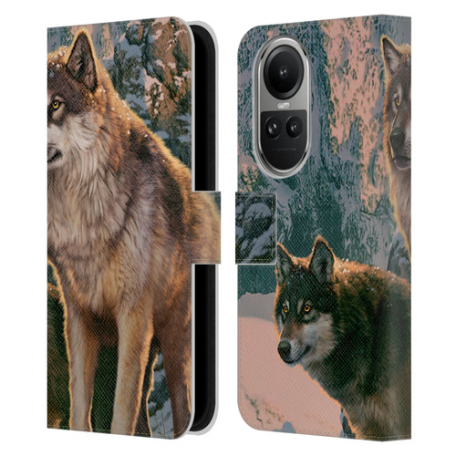 Vincent Hie Canidae Wolf Couple Leather Book Wallet Case Cover For OPPO Reno10 5G / Reno10 Pro 5G
