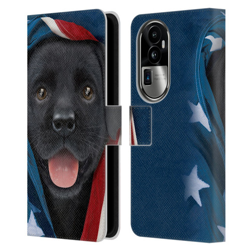 Vincent Hie Canidae Patriotic Black Lab Leather Book Wallet Case Cover For OPPO Reno10 Pro+