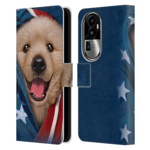 Vincent Hie Canidae Patriotic Golden Retriever Leather Book Wallet Case Cover For OPPO Reno10 Pro+