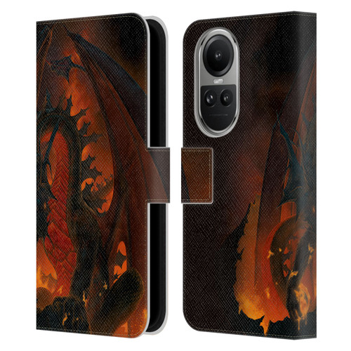 Vincent Hie Dragons 2 Fireball Leather Book Wallet Case Cover For OPPO Reno10 5G / Reno10 Pro 5G