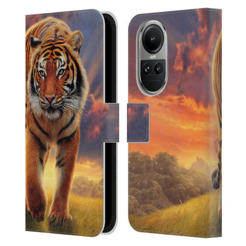 Vincent Hie Felidae Rising Tiger Leather Book Wallet Case Cover For OPPO Reno10 5G / Reno10 Pro 5G