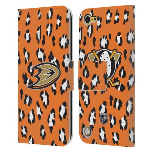 NHL Anaheim Ducks Leopard Patten Leather Book Wallet Case Cover For Apple iPod Touch 5G 5th Gen