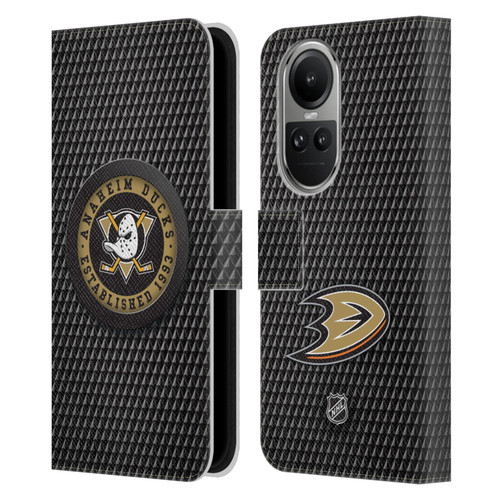 NHL Anaheim Ducks Puck Texture Leather Book Wallet Case Cover For OPPO Reno10 5G / Reno10 Pro 5G