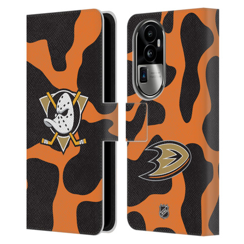 NHL Anaheim Ducks Cow Pattern Leather Book Wallet Case Cover For OPPO Reno10 Pro+
